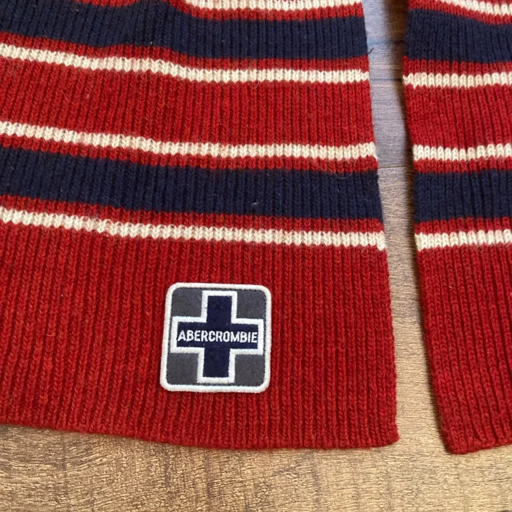 Abercrombie & Fitch Red and Navy Striped Winter Scarf Y2K Wool Blend
